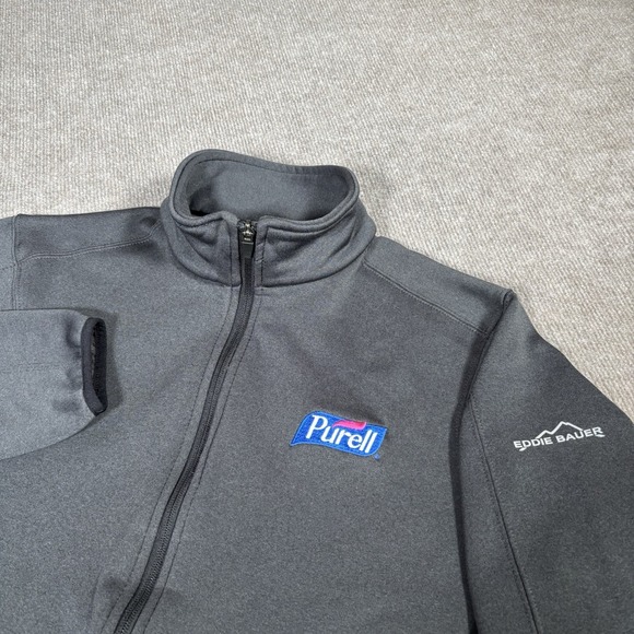 Eddie Bauer Jacket Mens L Full Zip Gray Heather Fleece Purell Company Logo - Picture 1 of 10